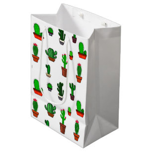 Cute Cactus illustrations Pattern White Medium Gift Bag