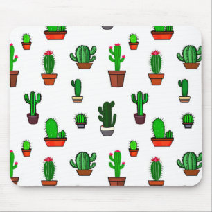 Cute Cactus illustrations Pattern White Mouse Mat