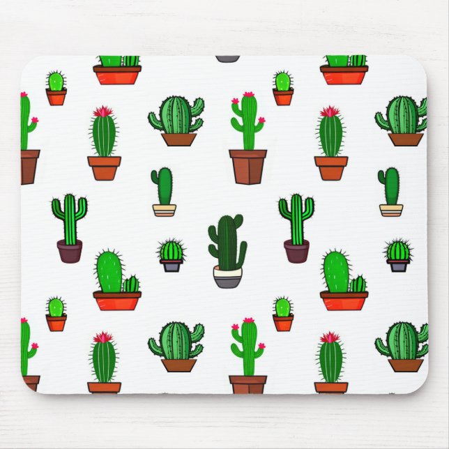 Cute Cactus illustrations Pattern White Mouse Mat (Front)
