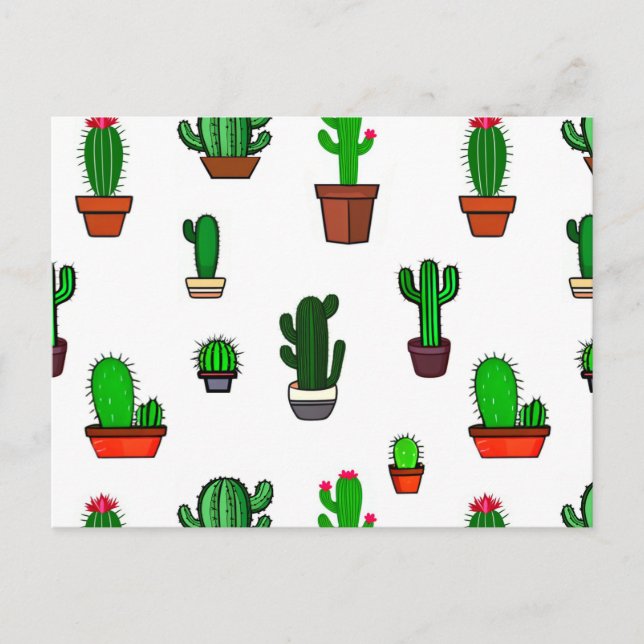 Cute Cactus illustrations Pattern White Postcard (Front)