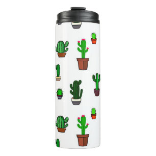 Cute Cactus illustrations Pattern White Thermal Tumbler