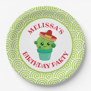 Cute Cactus in a Sombrero Birthday Paper Plate