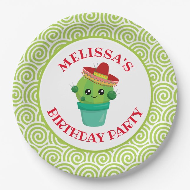 Cute Cactus in a Sombrero Birthday Paper Plate (Front)