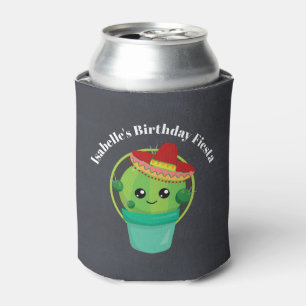 Cute Cactus in a Sombrero on Black Chalkboard Can Cooler
