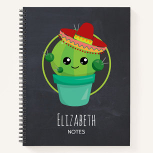Cute Cactus in a Sombrero on Black Chalkboard Notebook