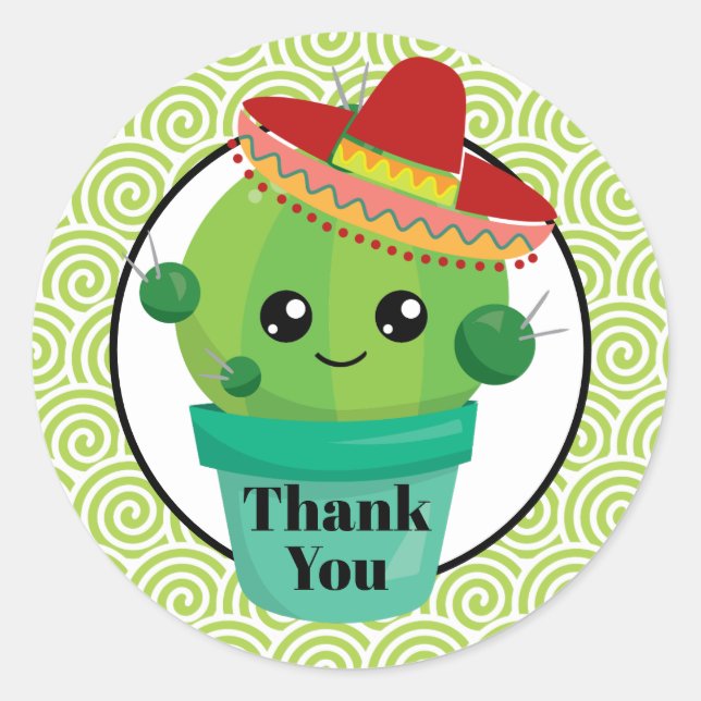 Cute Cactus in a Sombrero Thank You Classic Round Sticker (Front)