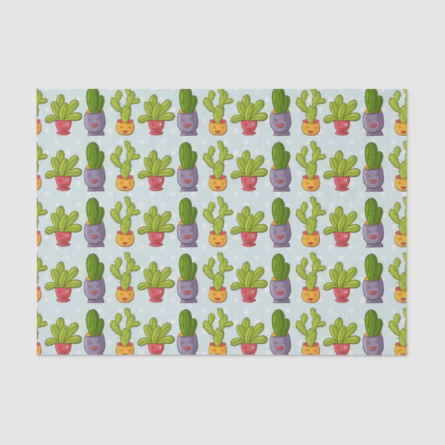 Cute Cactus in Flower Pots Fun Illustration Tissue Paper (Front)