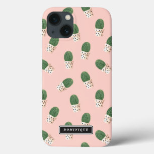 Cute Cactus in Hearts Pots Pattern Customisable iPhone 13 Case