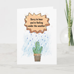 Cute cactus in rain under the weather depressed card