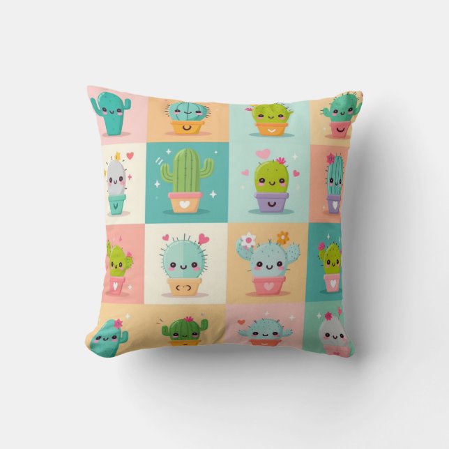 Cute Cactus Kawaii Baby Shower Cushion (Front)