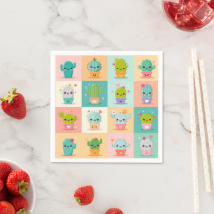 Cute Cactus Kawaii Baby Shower Napkin