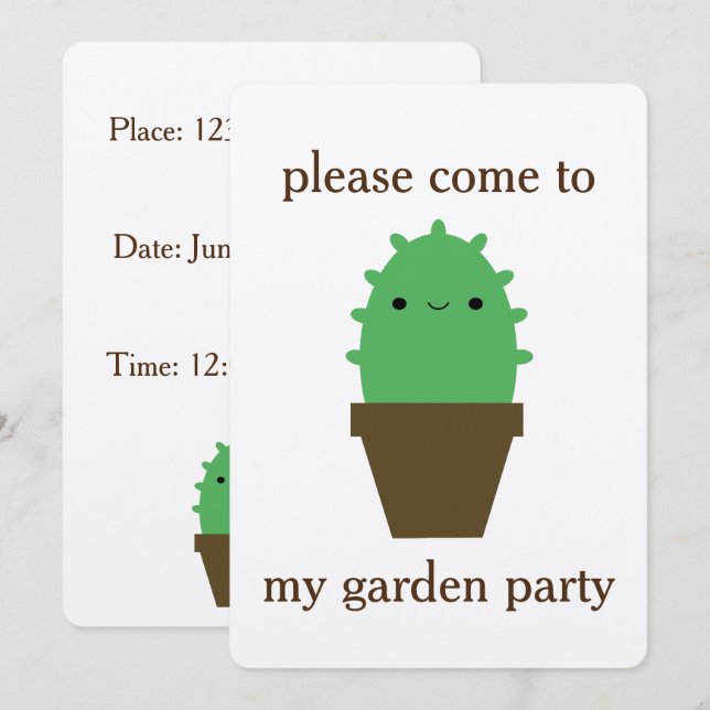 Cute cactus kawaii plant invitation (Front/Back)