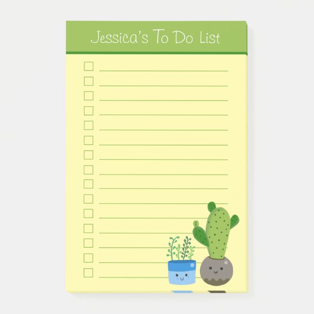 Cute Cactus Lovers Personalised Lined To Do List Post-it Notes (Front)