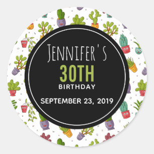 Cute Cactus Nature Succulents Pattern Birthday Classic Round Sticker