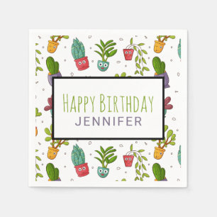 Cute Cactus Nature Succulents Pattern Birthday Napkin