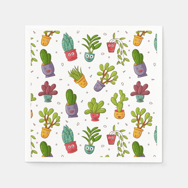 Cute Cactus Nature Succulents Pattern Fun Napkin (Front)