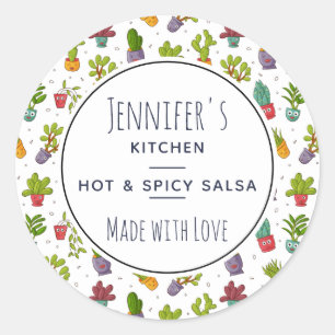 Cute Cactus Nature Succulents Pattern Kitchen Classic Round Sticker