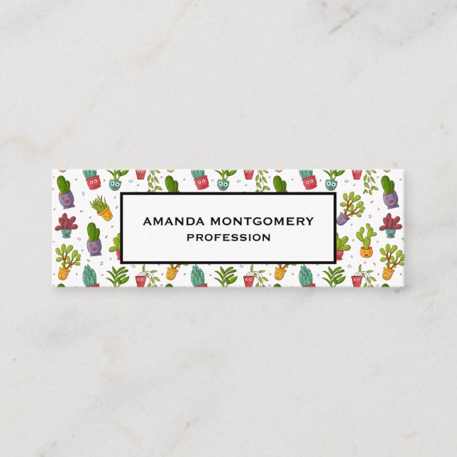 Cute Cactus Nature Succulents Pattern Mini Business Card (Front)