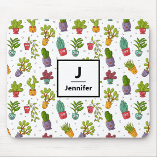Cute Cactus Nature Succulents Pattern Monogram Mouse Mat
