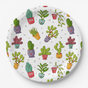 Cute Cactus Nature Succulents Pattern Paper Plate