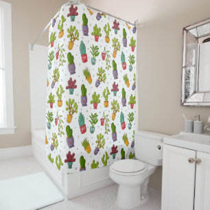 Cute Cactus Nature Succulents Pattern Shower Curtain