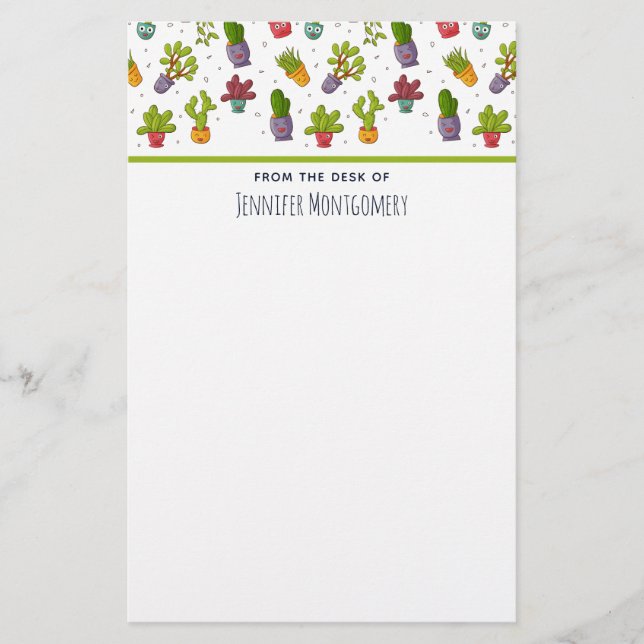 Cute Cactus Nature Succulents Pattern Stationery (Front)