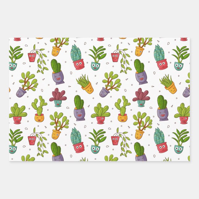 Cute Cactus Nature Succulents Pattern Wrapping Paper Sheet (Front)