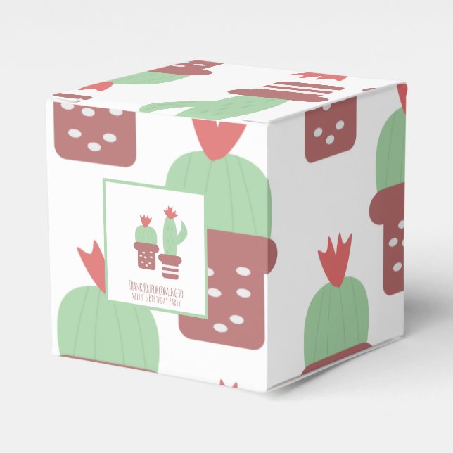 Cute Cactus Pattern Birthday Party Thank You   Favour Box (Front Side)