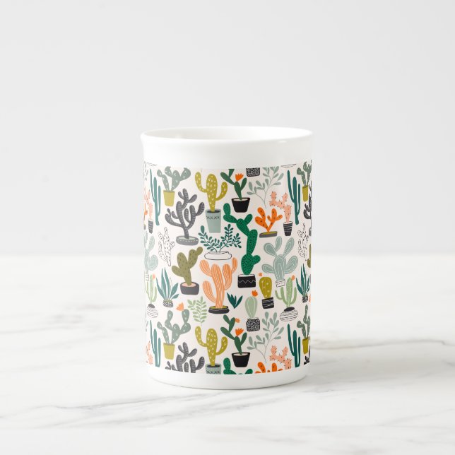 Cute Cactus Pattern Bone China Mug (Front)