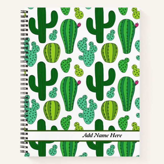 Cute Cactus Pattern Customisable Name  Notebook (Front)
