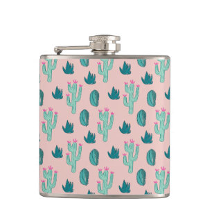 Cute Cactus Pattern Pink Green Hip Flask