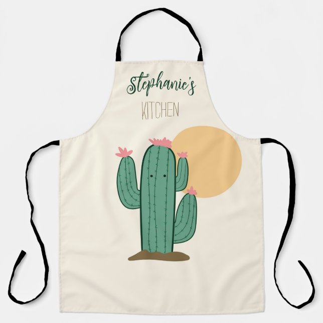 Cute Cactus Personalised Kitchen Apron (Front)