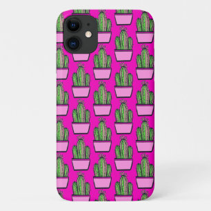 Cute Cactus Pink Pot Pattern on Pink iPhone 11 Case