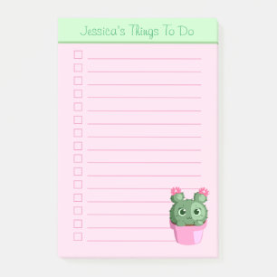 Cute Cactus Plant Personalized Lined Things To Do Post-it Notes