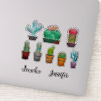 Cute cactus plants and personalised name Sticker