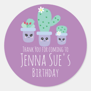 Cute Cactus Potted Plant Birthday  Thank You Classic Round Sticker