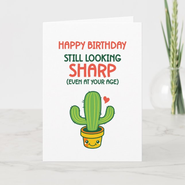 Cute Cactus Pun Looking Sharp Funny Birthday Card (Front)