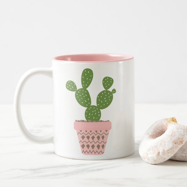 Cute Cactus Quote  Two-Tone Coffee Mug (With Donut)