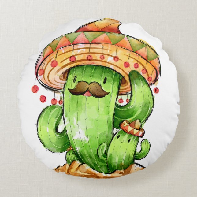 cute Cactus Round Cushion (Front)
