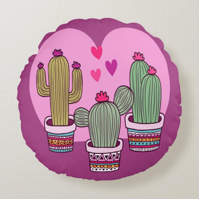 cute Cactus Round Cushion (Front)