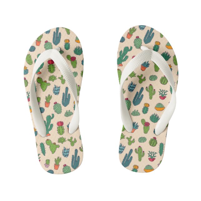 Cute Cactus Standing Pattern Kid's Flip Flops (Footbed)