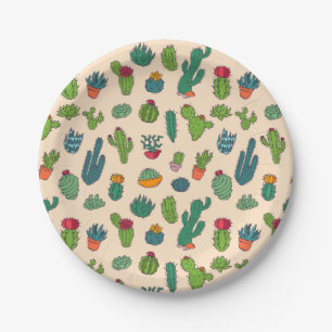 Cute Cactus Standing Pattern Paper Plate