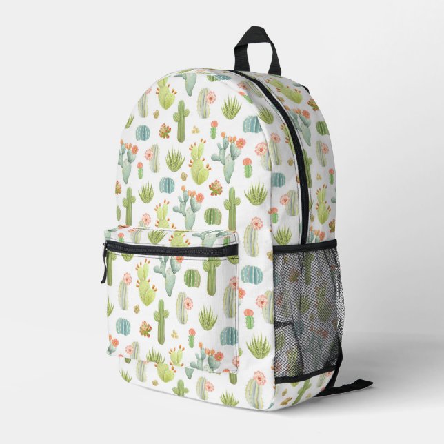 Cute Cactus Standing Pattern Printed Backpack (Back Corner Right)