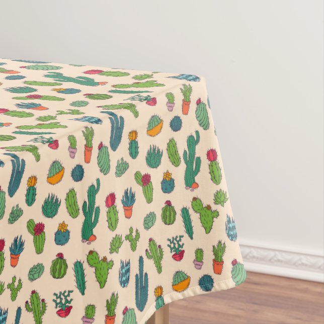 Cute Cactus Standing Pattern Tablecloth (In Situ)