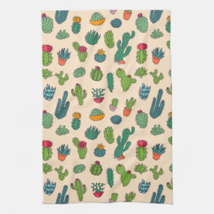 Cute Cactus Standing Pattern Tea Towel