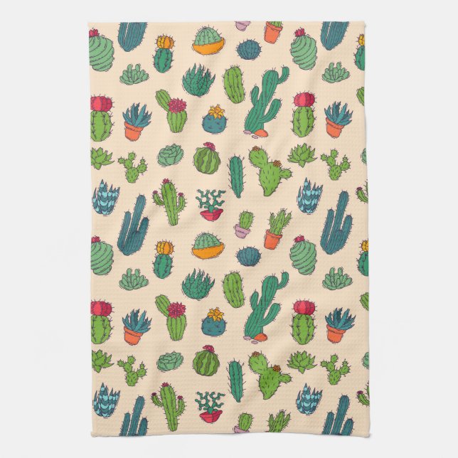 Cute Cactus Standing Pattern Tea Towel (Vertical)