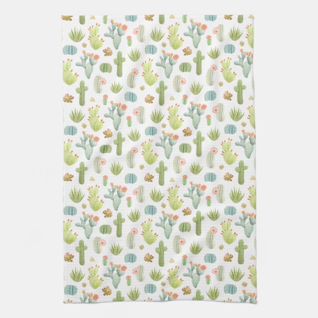 Cute Cactus Standing Pattern Tea Towel (Vertical)