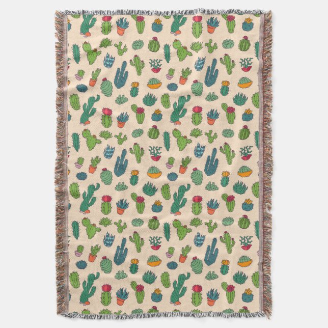 Cute Cactus Standing Pattern Throw Blanket (Front Vertical)