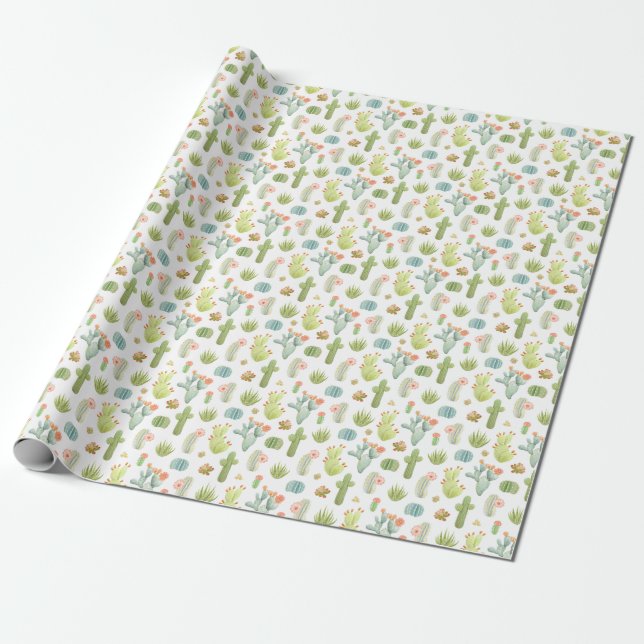 Cute Cactus Standing Pattern Wrapping Paper (Unrolled)