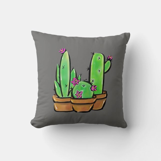 Cute Cactus succulent green pink desert flowers  Cushion (Front)